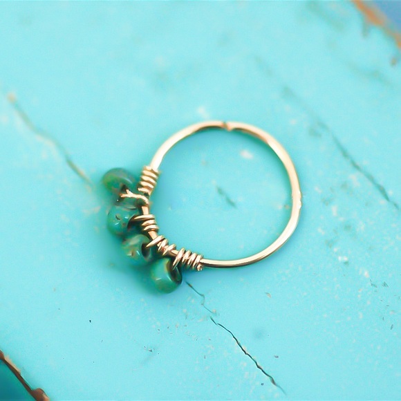 Turquoise Picasso Wire Wrapped Nose Ring &/or Cartilage Helix Hoop Earring 20G - Picture 2 of 8